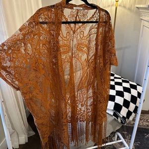 lace sheer burnt orange kimono